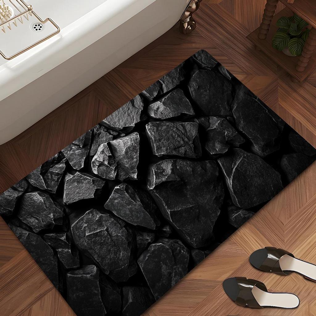 Черный коврик для ванной из диатомовой земли - Влаговпитывающий, Нескользящий, Износостойкий.