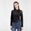 Women Spring Autumn Short Rivet Stand Collar Long Sleeve Zipper Thin Pu Leather Jacket S-3XL