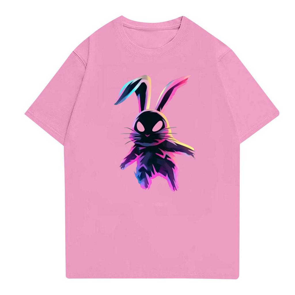 Easter - Men's Casual Baggy Bunny Print T-shirt Round Neck Pull-over Short-sleeved Top
