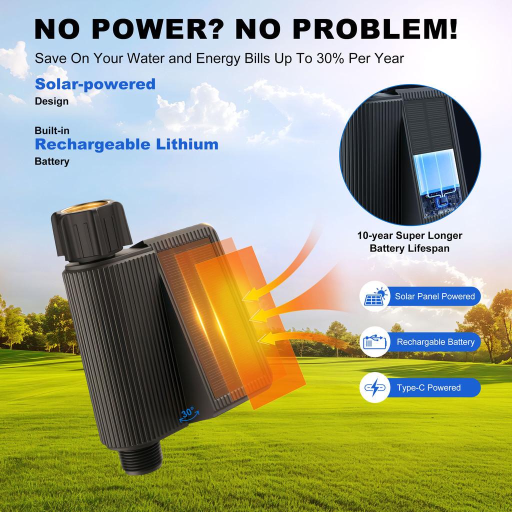 Tuya Smart Watering Timer Solar Powered Wifi Hose Faucet Timer with Brass Inlet Wi-Fi Programmable Sprinkler Timer