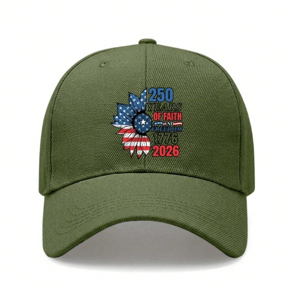 [Patriotic Baseball Cap] 250Th Anniversary Unisex "250 OF FAITH & FREEDOM 2026" Print Black Polyester Adjustable Breathable Lightweight Casual