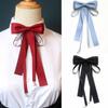 Elegant Pearls Long Ribbon Bowtie with Pin Pre Tied Adjustable Preppy Styles Bowknot Necktie for Fashionable Women Ties
