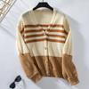 Striped Patchwork Cardigan Women's Sweater Autumn and Winter Clashing Colours Knitted Cardigan