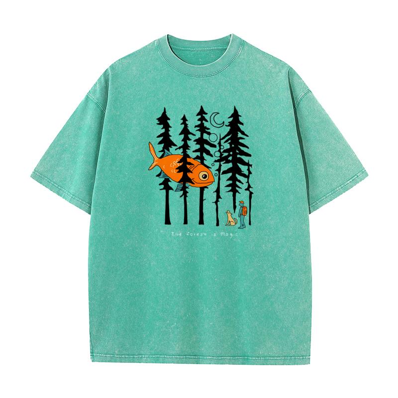 Лес - это волшебство, сумасшедшая осень, чистый хлопок, круглый вырез, мужские футболки, графические выстиранные топы, футболка, милый короткий рукав, винтаж