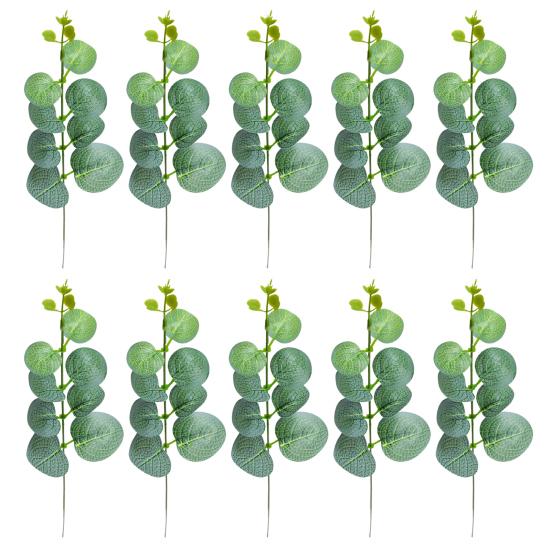 10 шт., искусственные листья эвкалипта, ветка со стеблем, реалистичные многоразовые искусственные зеленые растения, зелень, домашний стол, центральное украшение, реквизит для фото