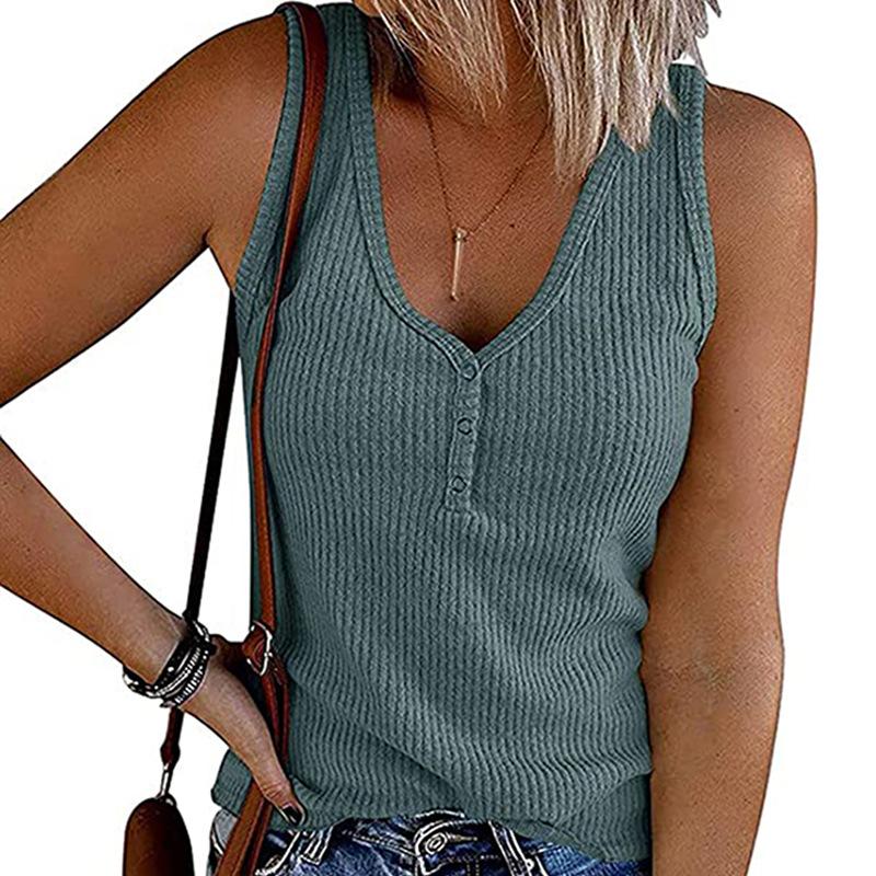 YYFS Женская мода на лето и весну, повседневные однотонные футболки и топы без рукавов с v-образным вырезом и принтом