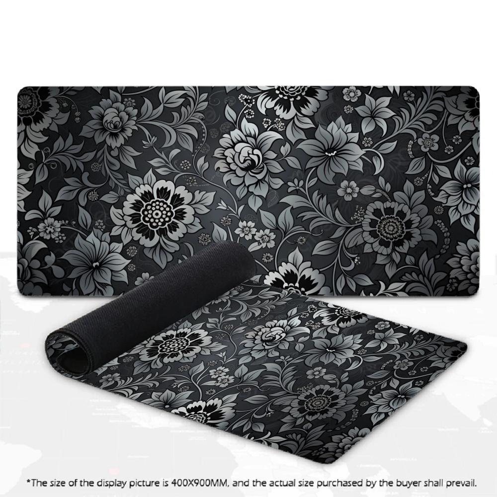 Large Mousepad Black Floral Skull Mousepads Keyboard Mat Deskpad Pc Game Desk Mats Gothic Dark Mouse Mats For Office Desktop