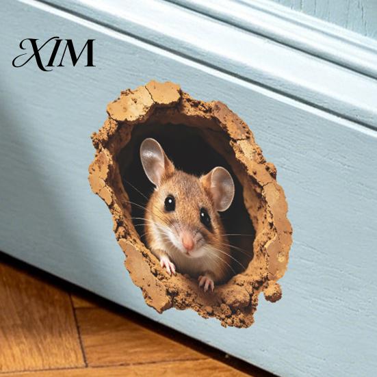 Whimsical Wall Accents 3D Realistic Mouse Hole Sticker, Cute Rat Burrow Decal, Decals Self-Adhesive Removable Decor for Kitchen Bedroom Cafe Pet