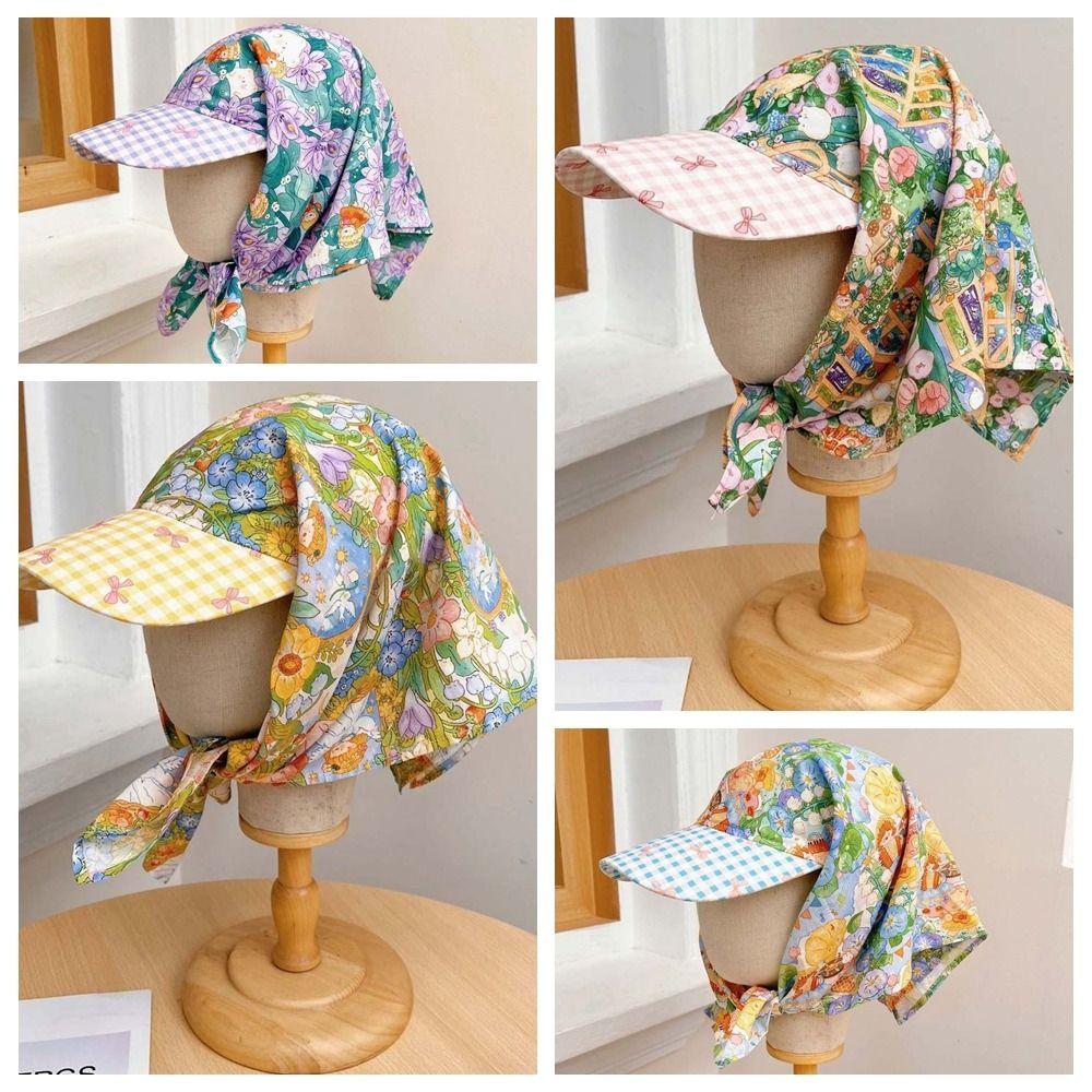 Plaid Scarf Peaked Cap Floral Triangle Headscarf Hat Headscarf Baseball Hat  Mountaineering