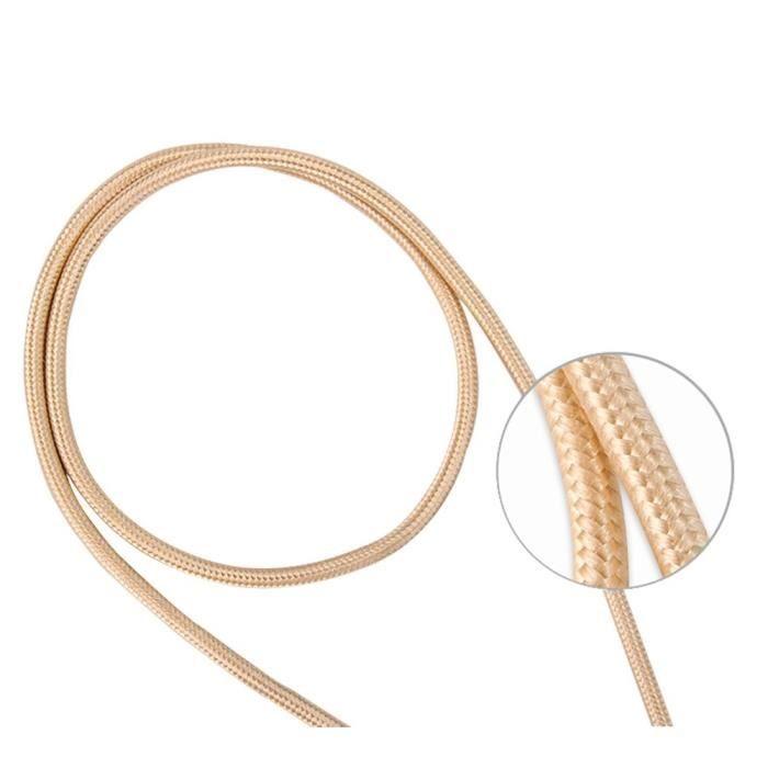 USB-C Cable for Oppo A16 - A16s - A53 - A53S - A72 - A54s - A55 5G - A56 5G - A93 5G - A93s 5G - Nylon Gold 1 M [LOT 3] Phonillico®