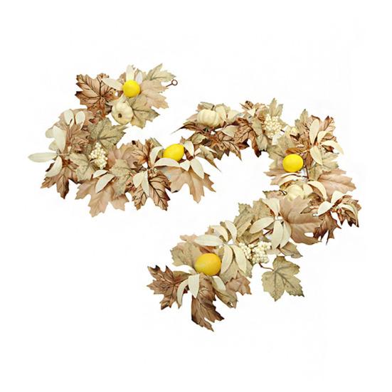 Artificial Maple Leaf Garland 5.7Ft Pumpkin Maple Leaves Vine Thanksgiving Fall Garland for Mantel Table Autumn Party Wedding Decoration