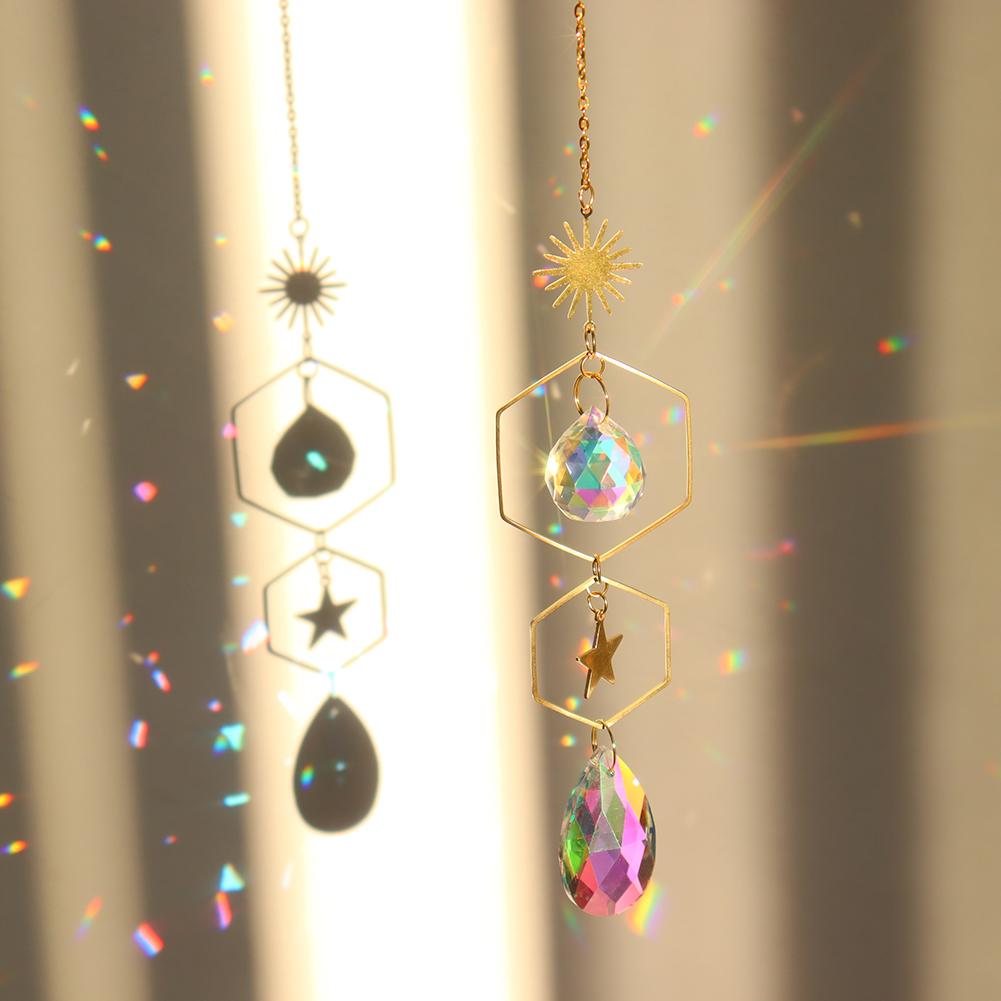 Crystal Sun Catcher Windchimes Metal Rainbow Prism Window Crystal Light Catcher Hanging Glass Prisms Garden Decoration Outdoor