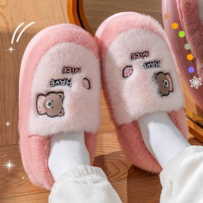 Сумка для тапочек и домашние теплые плюшевые мультяшные хлопковые тапочки на толстой подошве