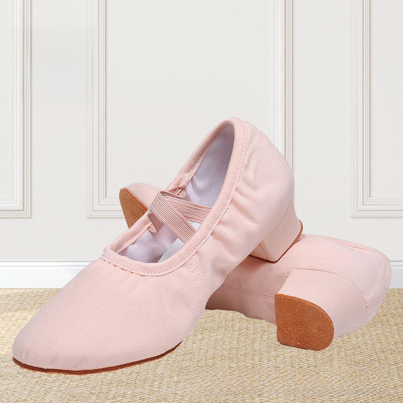 Женские черные нескользящие танцевальные туфли для балета и кадриля, каблуки средней высоты