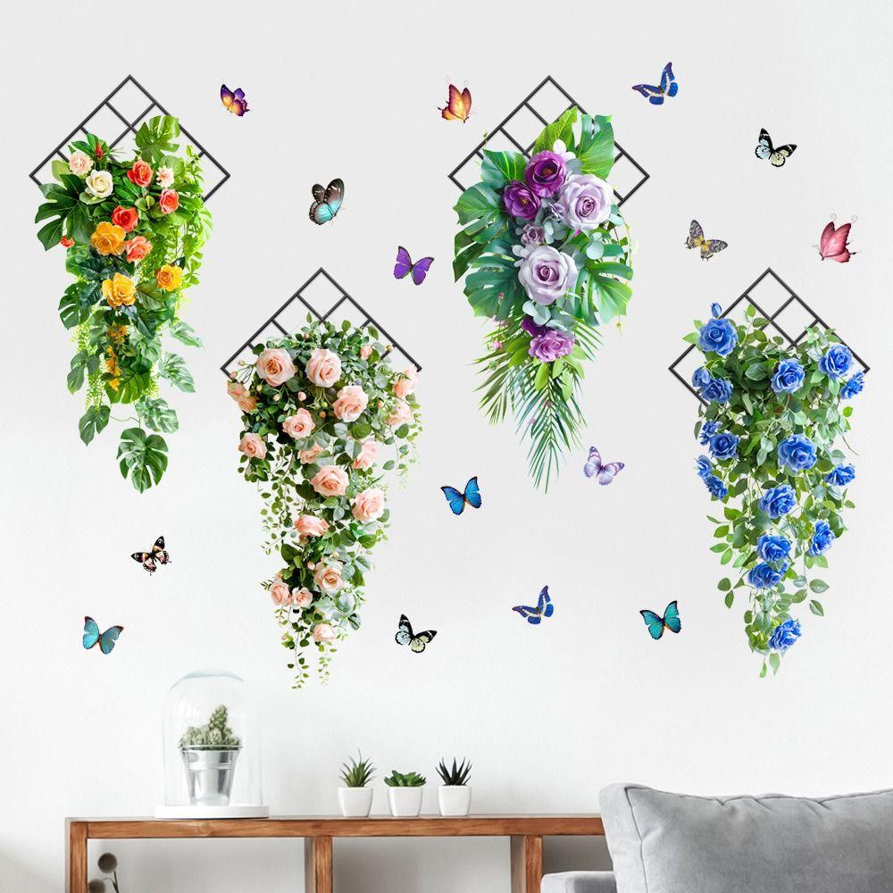 Flower & Butterfly Wall Sticker Multicolor Beautifual Decals Background Wall
