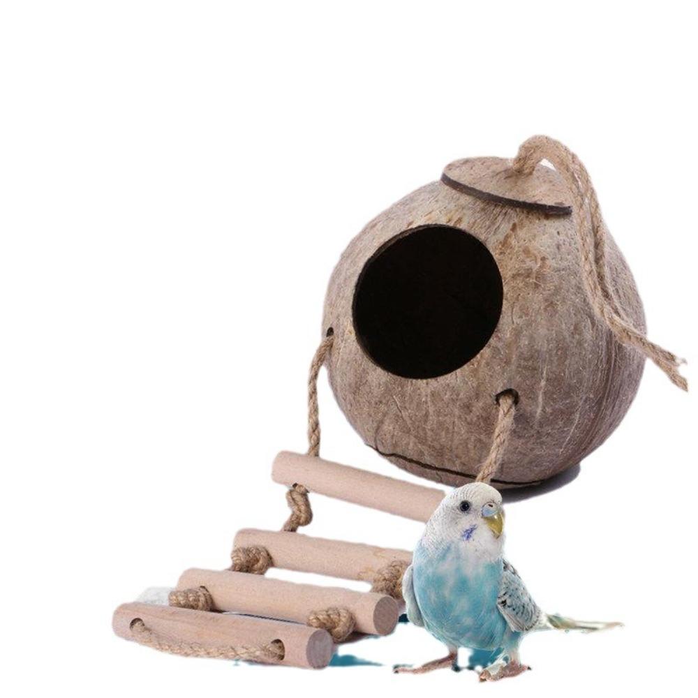 С лестницей Кокосовая клетка для птиц Дышащая клетка для хомяков Прочное убежище для попугаев Морская свинка