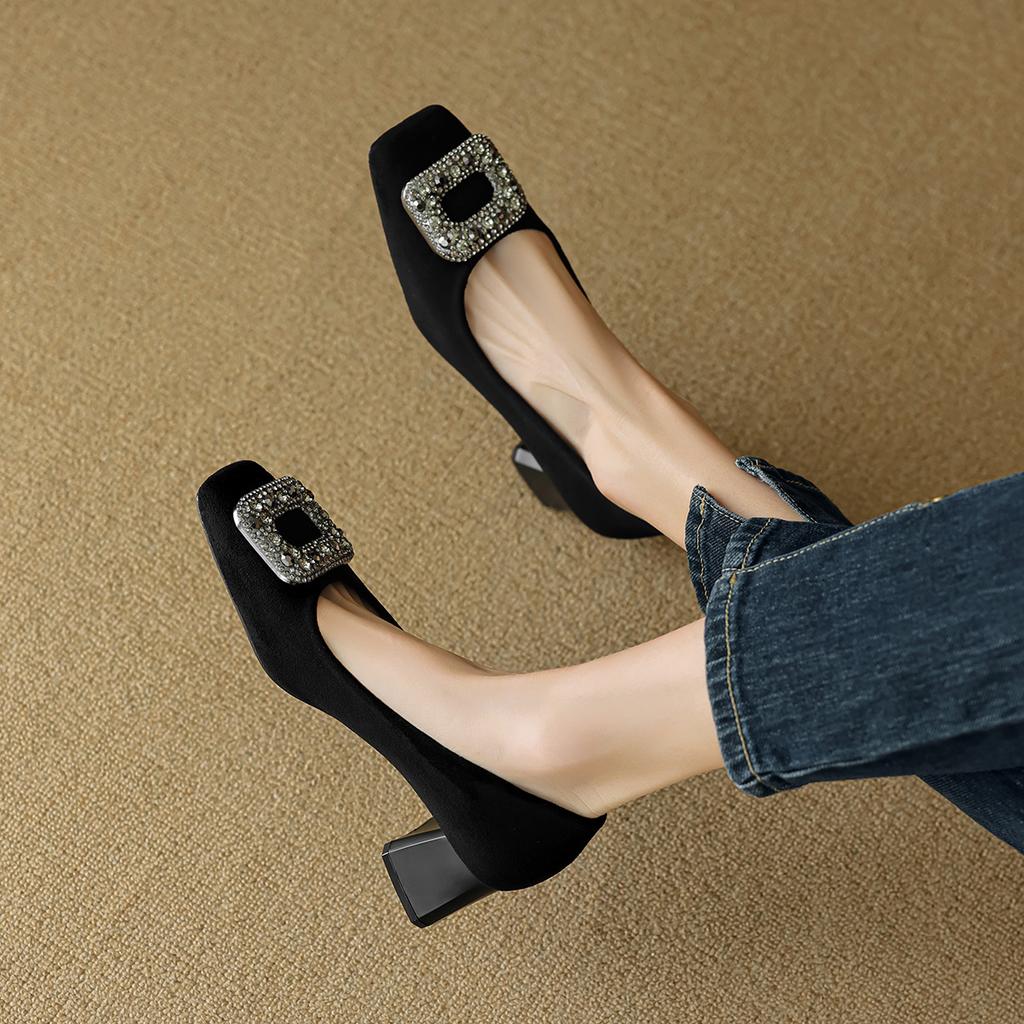 Weiwei girl 9811-1 туфли-лодочки на толстом каблуке женские на одной педали со стразами в сказочном стиле на высоком каблуке черные офисные женские туфли