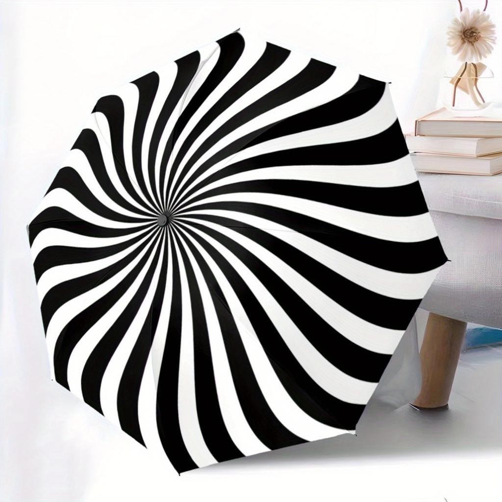 [Christmas Gift] Automatic Open/Close Umbrella with One-Touch Button - Compact Folding Umbrella, Spiral Optical Illusion Desig