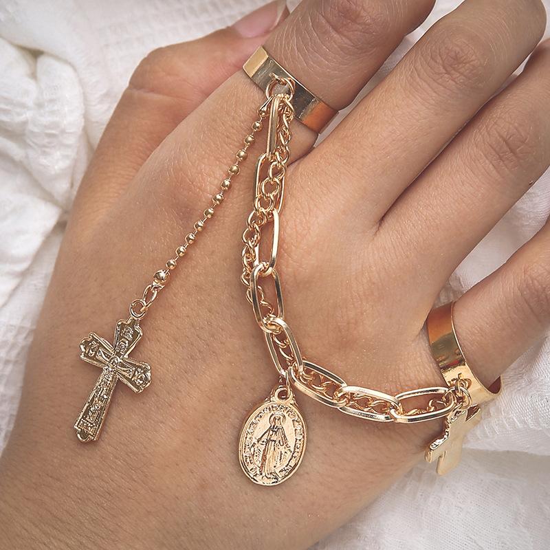Open Adjustable Virgin Mary Cross One-piece Ring