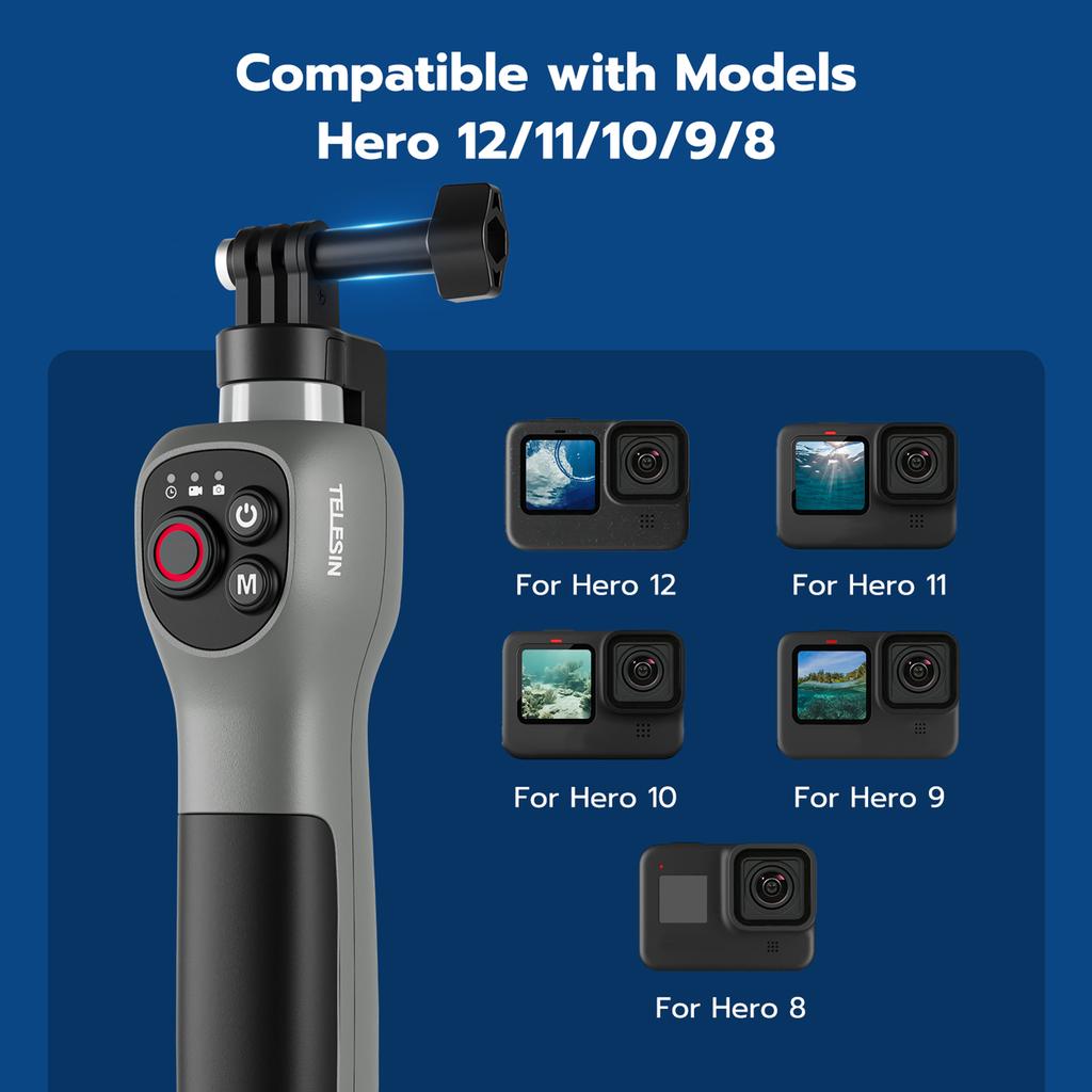 TELESIN Sports Camera Underwater Selfie Stick with Remote Control Diving Extension Stick Max. 85cm Extended Length 30M