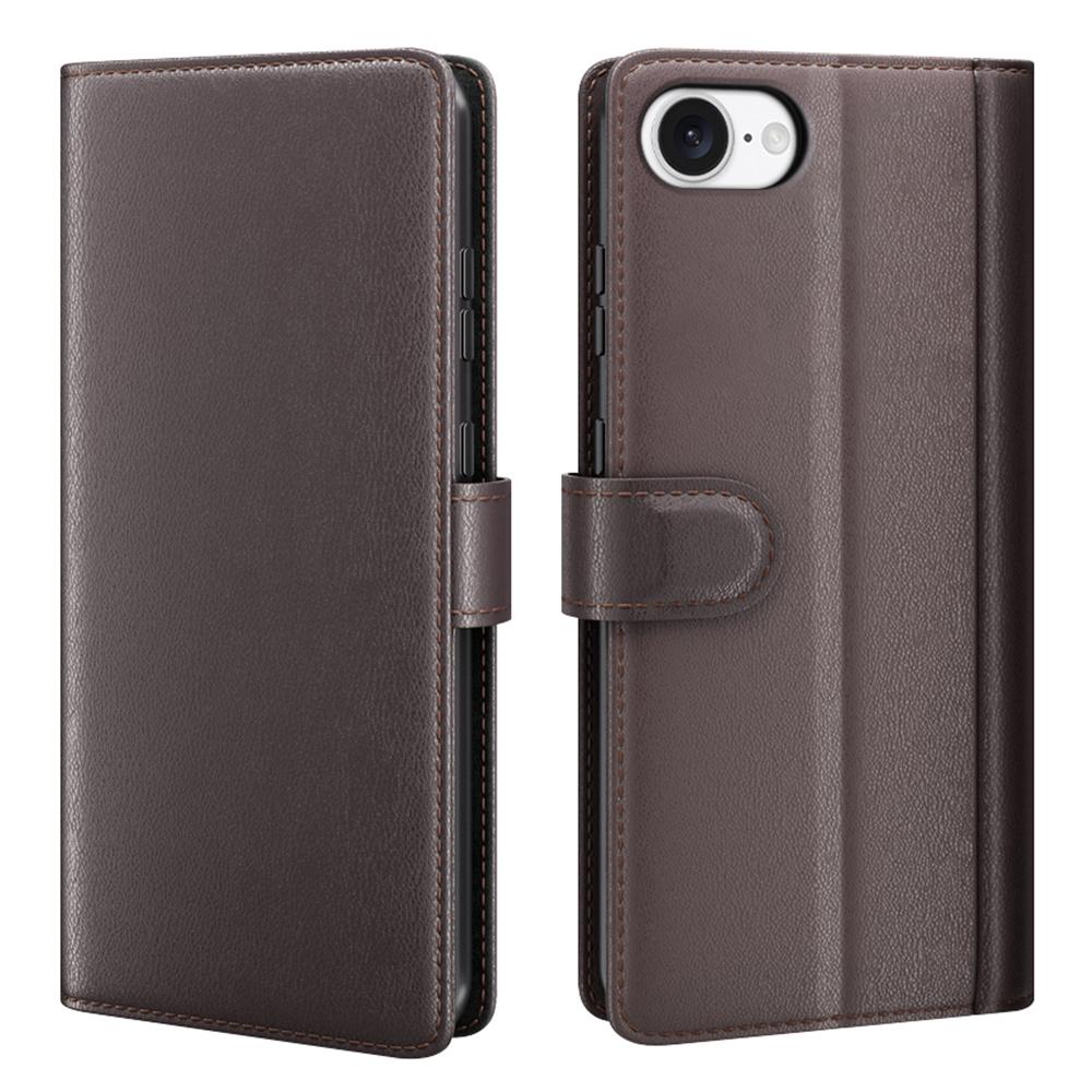 For iPhone 16e Stand Cases Calf Texture Genuine Split Leather Wallet Phone Cover