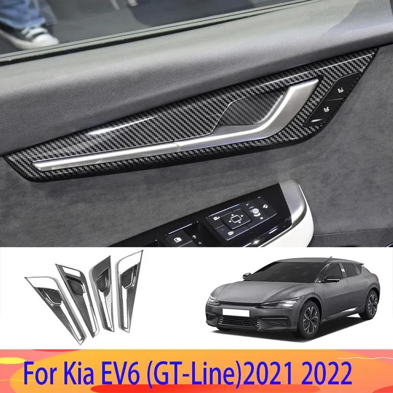 For Kia EV6 GT-Line ABS Carbon Fiber Car Inner Door Handle Bowl Protector Frame Cover Trim Sticker Accessories