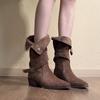 Keep Version~ Retro Style Thin Belt Buckle Knight Boots Women's Head Suede Buckle Two Wear Fold Over Western Boots