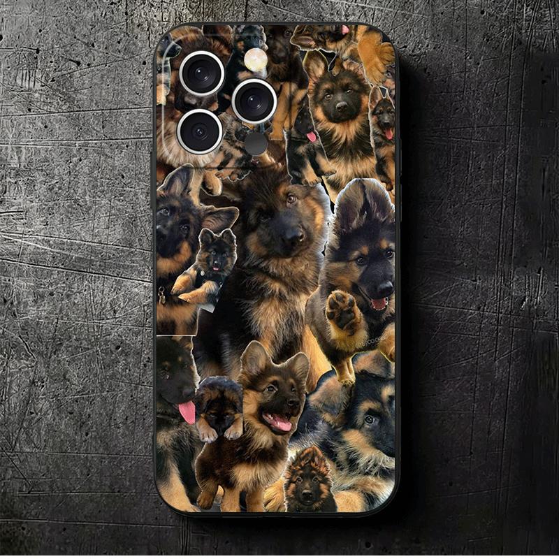 Мягкий чехол для телефона с изображением немецкой овчарки для iPhone 16 16E 17 Air 15 Pro Max 14 Plus 13 Mini 11 12 7 Черная задняя крышка