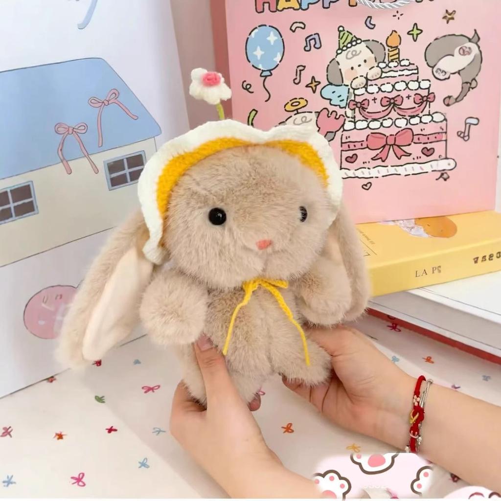 Cute Pudding Rabbit Plush Doll Hooded Little White Rabbit Doll Soothing Sleeping Doll Lop-Eared Rabbit Grab Machine