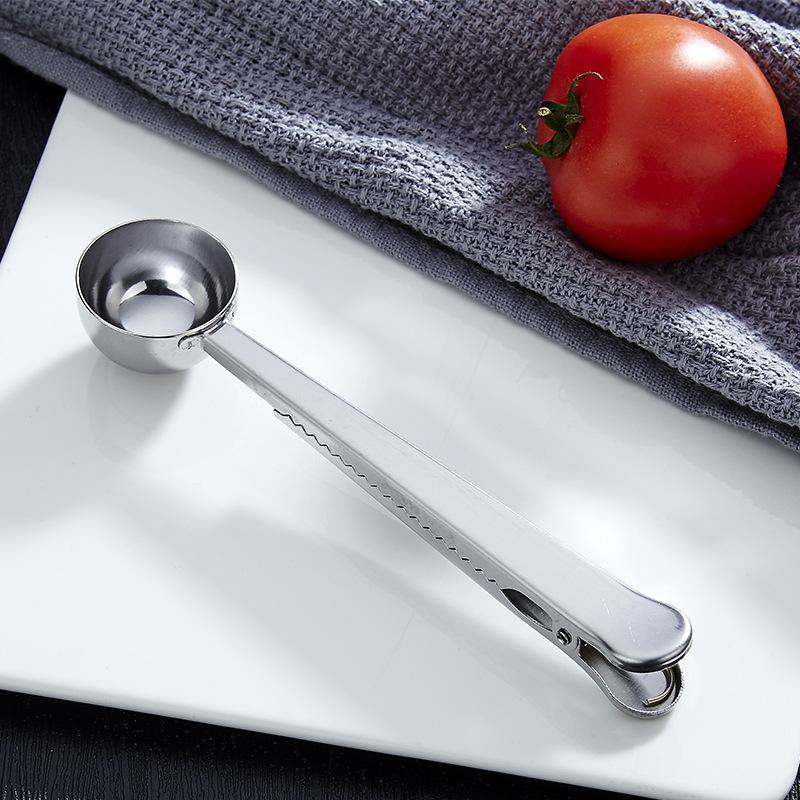 Два в одном из нержавеющей стали Кофейная ложка с зажимом для кухни Мерные ложки для чая Молоко Сухое Кофейные зерна Ложки