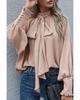 Azura Exchange Khaki Frilled Knotted Blouse with Bishop Sleeves