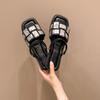 Fashion Summer 2024 New Flat Bottom Slippers for Women Fashion Square Toe Plaid Women Shoes Outdoor Casual Leisure Beach Shoes for Women