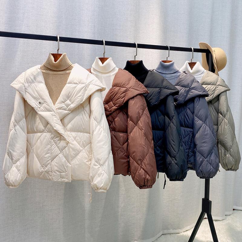 Зимняя Мода Пуховая Короткая Куртка Женская Толстая Теплая Куртка-Пуховик с Капюшоном Верхняя Одежда