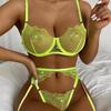 Erotic Lingerie Women's Thin Mesh Embroidery Sexy Underwear Steel Ring Gathered Bra Underwear Set T-pants Sexy Underwear Set