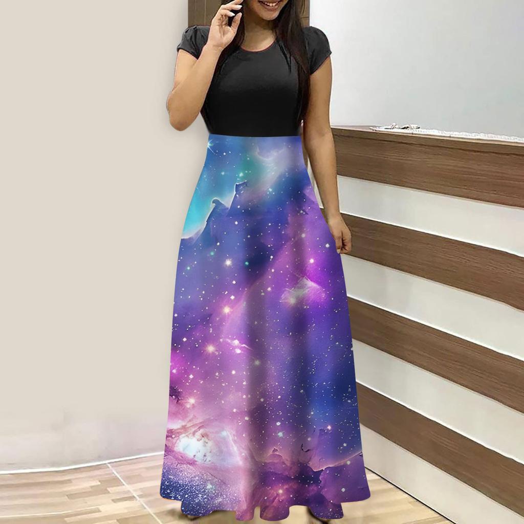 Женские модные повседневные свободные платья с круглым вырезом и коротким рукавом