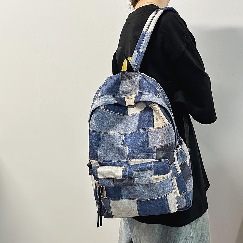 Студенческий школьный рюкзак контрастного цвета, женский джинсовый рюкзак, рюкзак большой вместимости