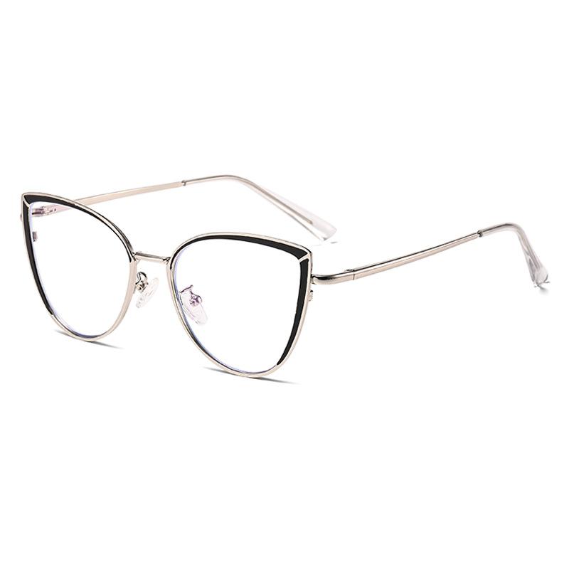 6221 Модные очки Cat's Eye Metal Spring Leg Flat Glasses 2025 Новые персонализированные простые и тонкие очки с защитой от синего света