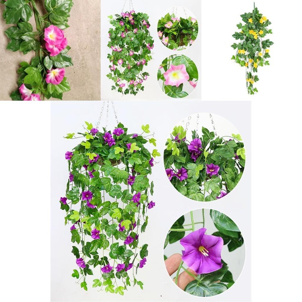 Lifelike Hanging Basket Artificial Flower Morning Glory Vine For Stunning Home Wall Decor