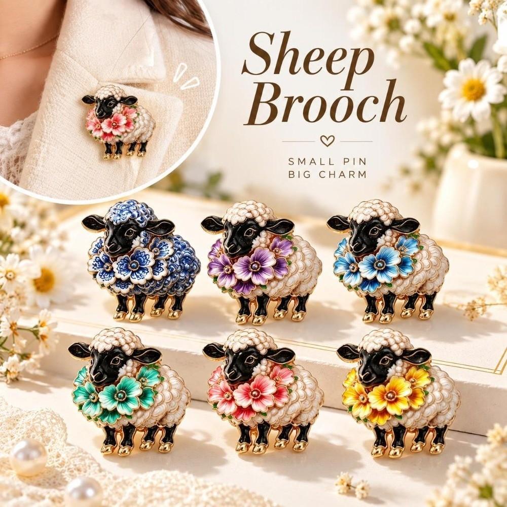 Enamel Painted Sheep Brooch Colorful Flower Flower Sheep Lapel Pin Easter Outfit Decoration