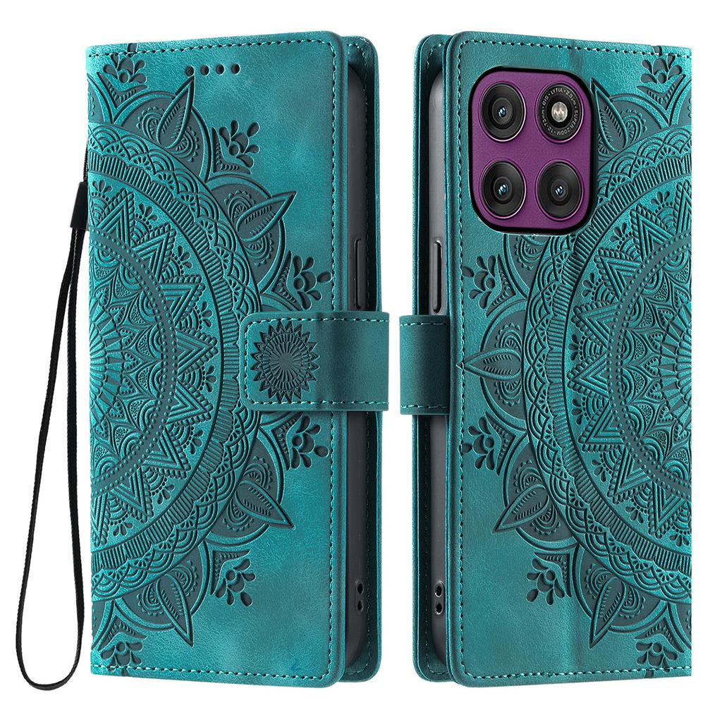 For Motorola Moto G86 5G Case Imprinted Totem Skin Feel Wallet Leather Phone Cover with Hand Strap