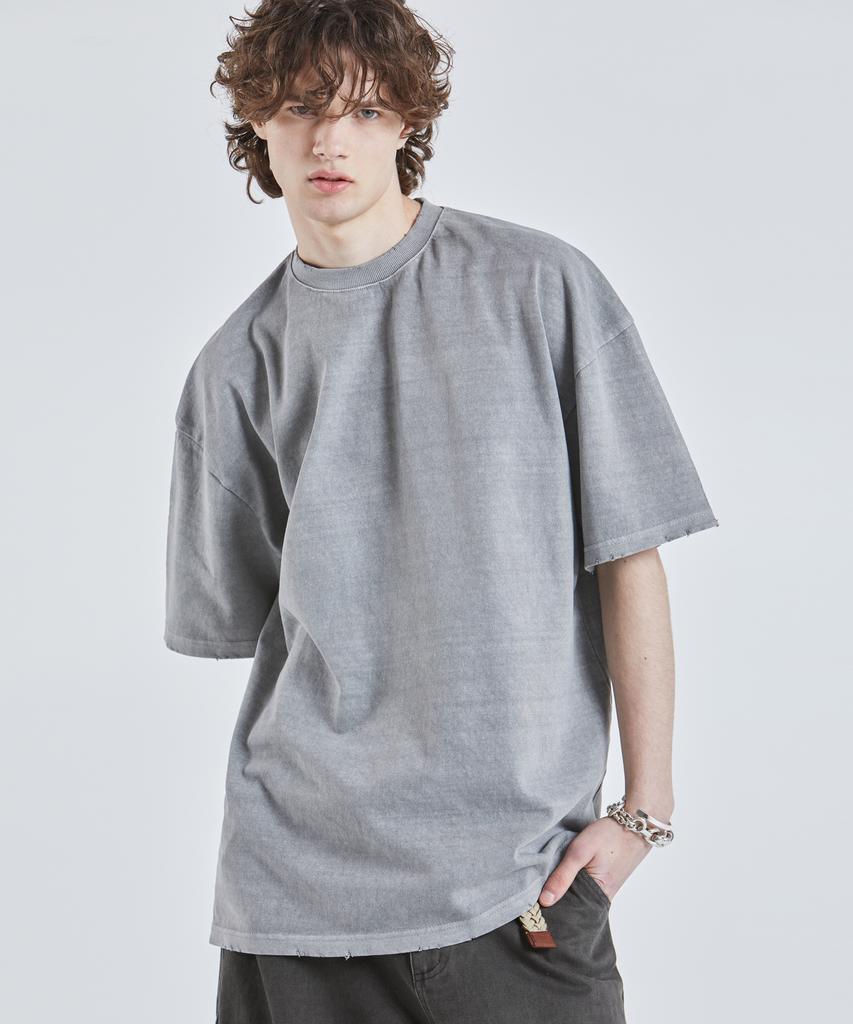 VTWO Heavy Cotton Pigment Damaged Washed T-Shirt (Gray)