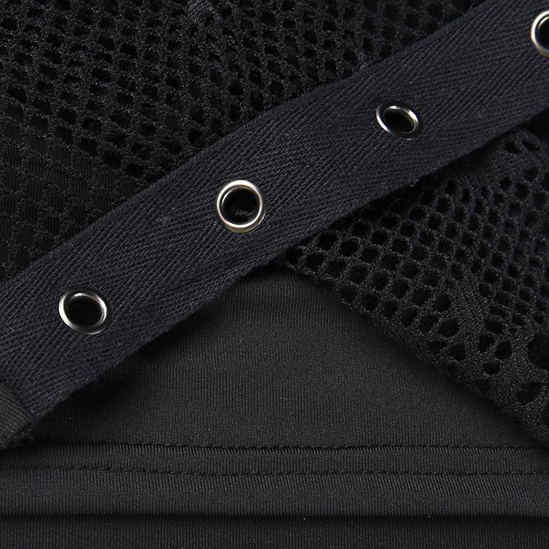 Готические сетчатые укороченные топы с черепом, черная кружевная майка, узкая футболка в стиле панк с перчатками