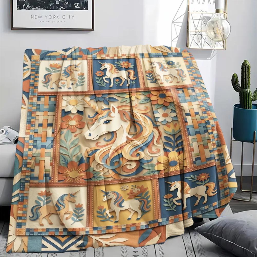 Unicorn Animal Print Flannel Blanket, High quality Comfortable for All Seasons, Home Decor, Warmth and Comfort, Perfect for Christmas Gifts133