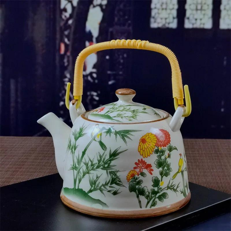 Бытовой фарфоровый чайник, керамический большой вместительный горшок для прохладной воды, большой синий и белый фарфоровый горшок с петлевой ручкой в ​​стиле ретро