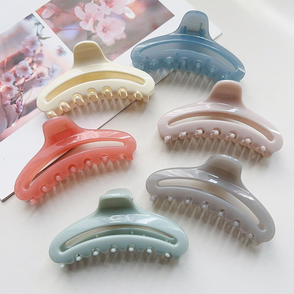 Jelly-colored hollow crescent hairpin PS high-end arc texture shark clip plate hair ponytail grip hair ornament