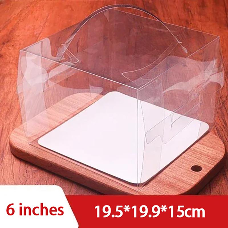 Прозрачная ручка для торта, мини-квадратный мусс, слоеное тесто, пластиковые упаковочные коробки, 5-дюймовая 6-дюймовая маленькая портативная коробка для выпечки десертов
