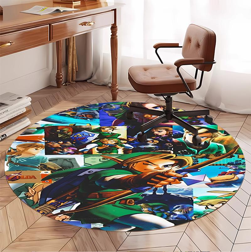 The Legend of Zelda Pattern Round Rug, Indoor/Outdoor Mat, for Picnic, Gameroom, Bedroom, Office, Living Room, Home Decor Carpet, Birthday Gift