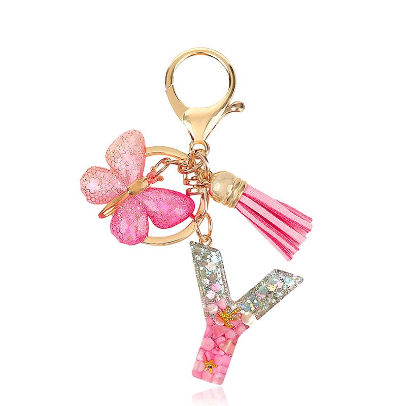 AZ Dreamy Sequin Letters Брелок для женщин Подвеска-бабочка с кисточками Инициал Брелок для кошелька Подвеска для сумок Амулеты Автомобильный брелок