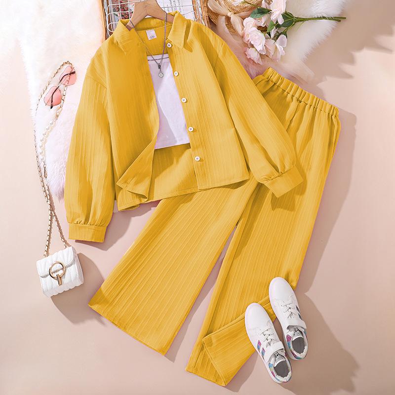 Детский костюм Детская одежда Осень Новый корейский стиль Мальчики и девочки Лазель Рубашка с длинным рукавом Топ Брюки с широкими штанинами