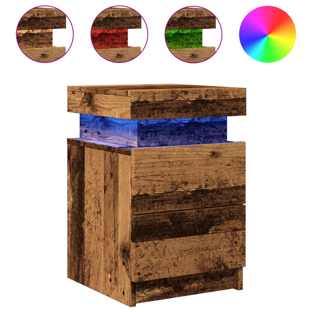 LED Nightstands (2 pcs) Rustic Wood Look 35 x 39 x 55 cm Engineered Wood